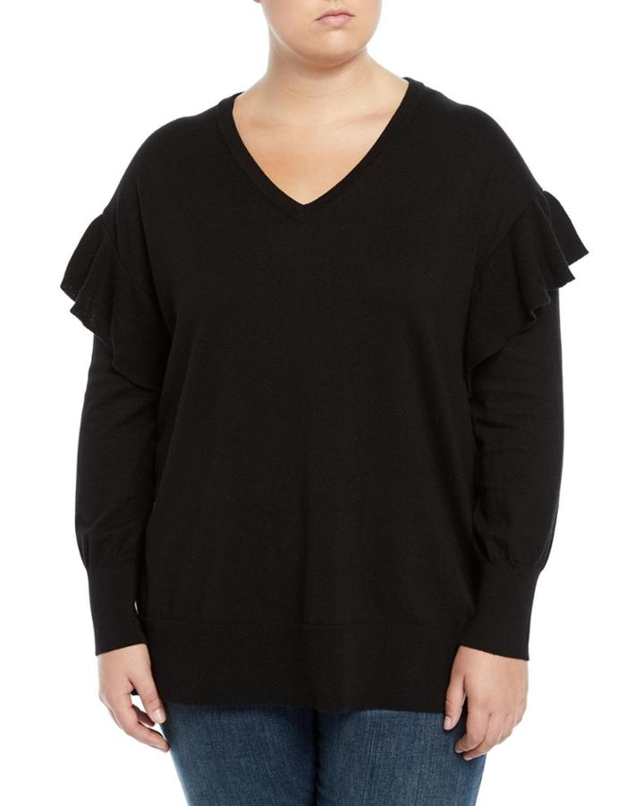 V-neck Ruffle-shoulder Sweater,