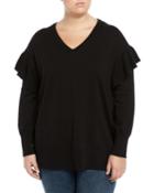 V-neck Ruffle-shoulder Sweater,