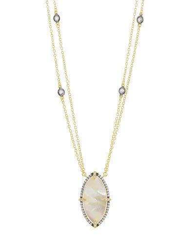 Long Marquise Pearlescent Pendant Necklace W/ Crystals