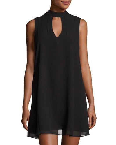 High-neck Keyhole Cocktail Dress, Black