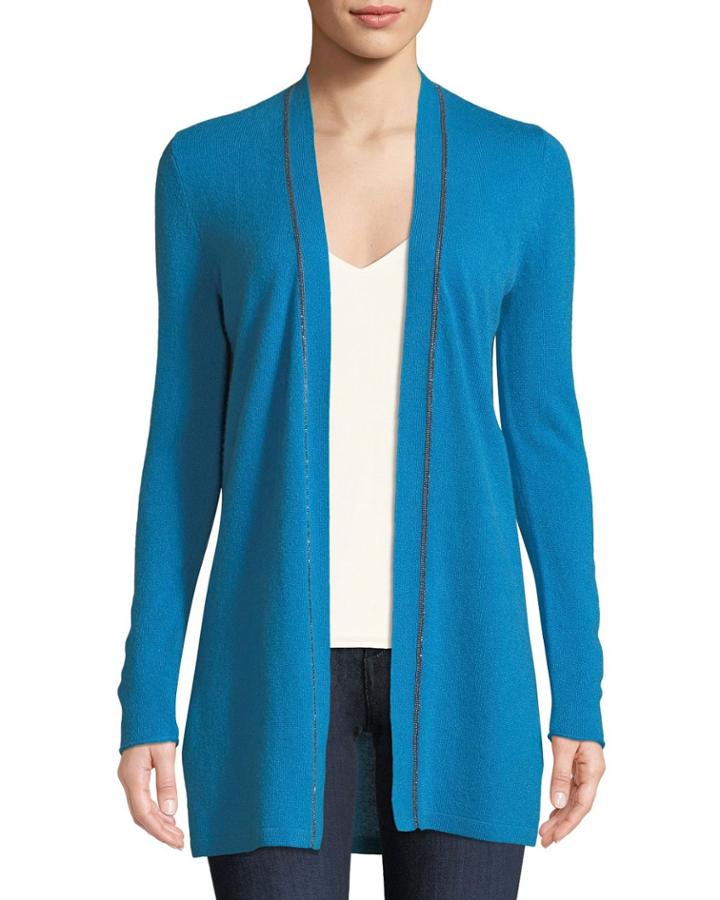 Chain-trim Cashmere Duster Cardigan