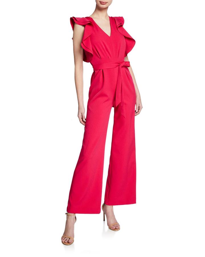 Crepe Jumpsuit With Ruffle-sleeves