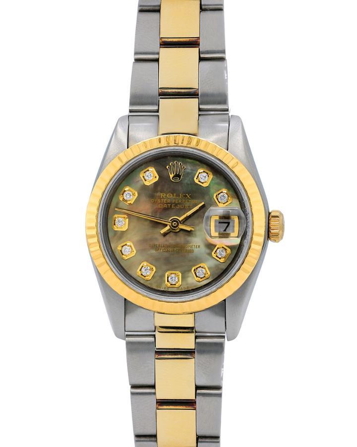 Pre-owned 26mm Oyster Perpetual Datejust Watch With 10 Diamonds, Gold/steel