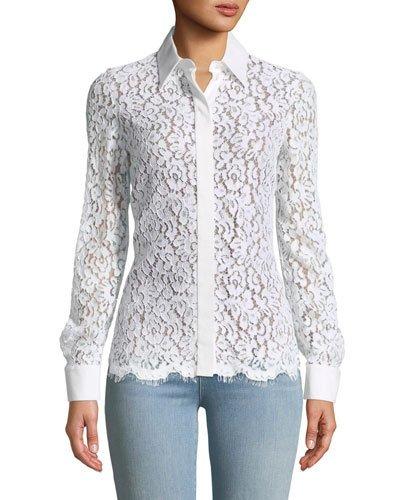 Floral Lace Button-front Blouse