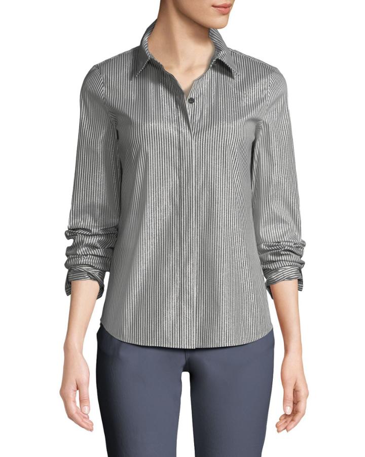 Phaedra Captivating Stripe Shirting Blouse