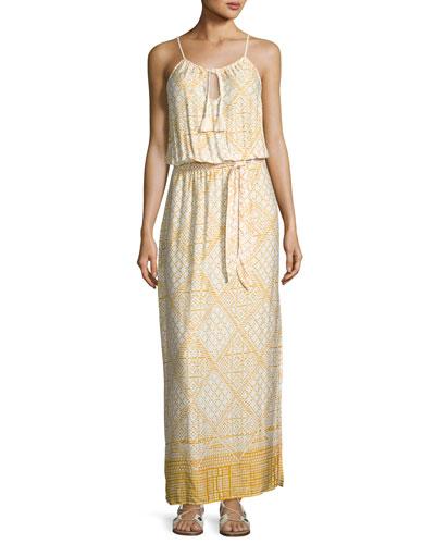 Graphic-print Maxi Dress, White/yellow