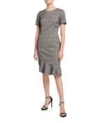 Crewneck Tweed Dress With Peplum Hem