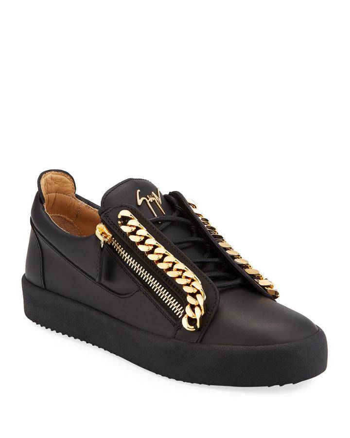 Men's Leather Double-zip Chain