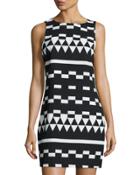 Geometric-print Sleeveless Shift Dress, Black/white