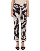 Giulia Koi Pond Cropped Cigarette Pants, Navy/ecru