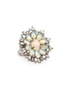 Silver Ring With Opal & Diamonds,