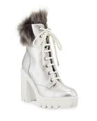 Metallic Platform Combat Boots With Fur