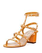 Rockstud Caged Patent Sandal, Bright Orange