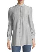 Button-front Striped Silk-linen