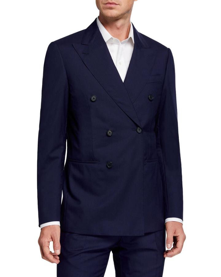 Men's Solid Double-breasted Wool