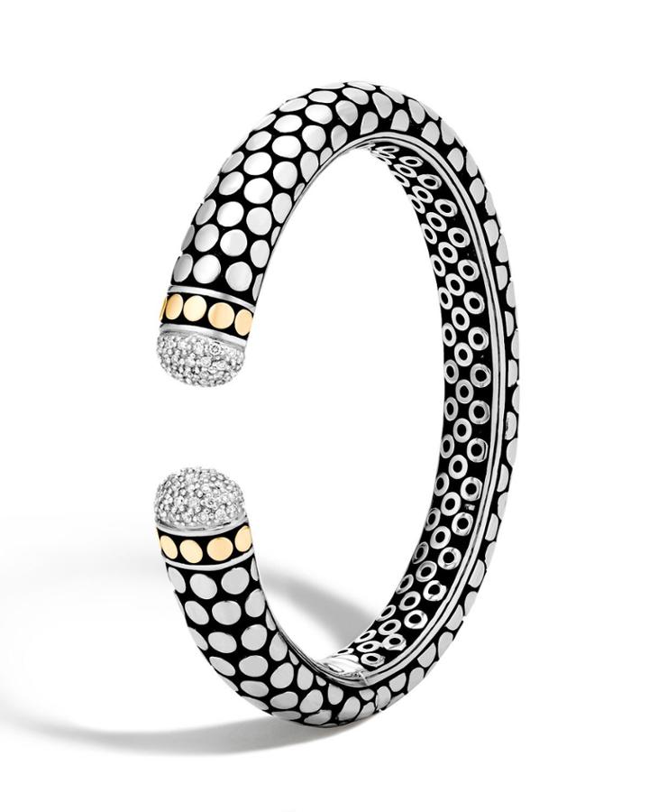 Dot Diamond Pave Cuff Bracelet W/ 18k Gold Trim,
