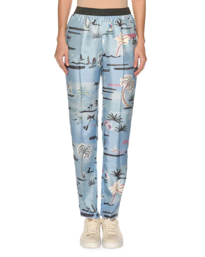 Palm-tree Print Elastic Slim Pull-on Pants