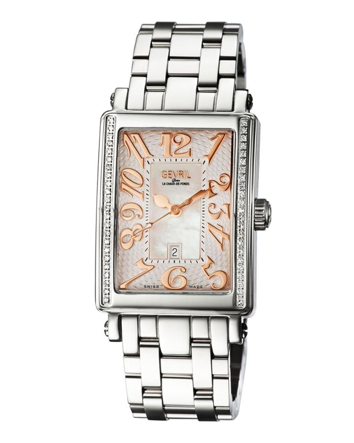 Swiss Quartz Mezzo Silver Tone Diamond Stainless Steel Bracelet Watch