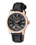 47mm Men's Washington Street Automatic Watch W/ Leather Strap, Black/rose Golden