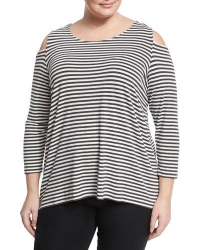 Parlour Striped Cold-shoulder Top, Gray,