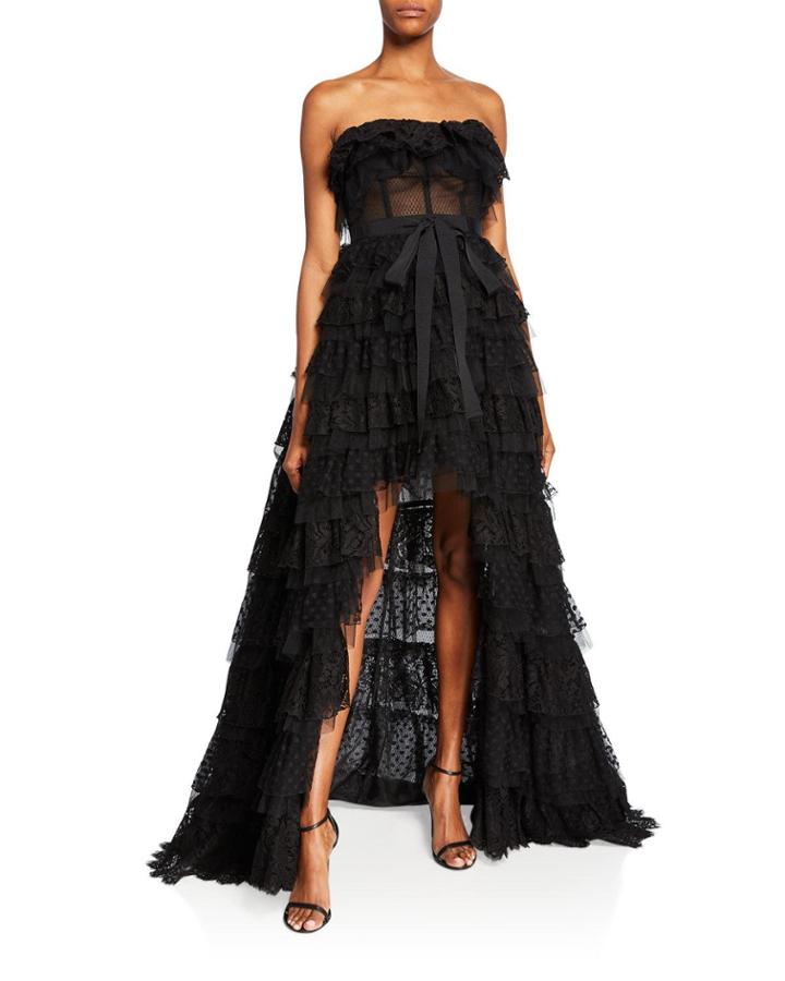Strapless High-low Ruffled Gown