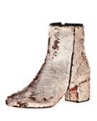 Flippy Sequined Ankle Bootie, Gold