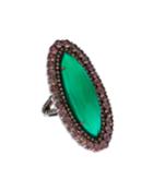Silver Marquise Ring With Green Onyx, Pink Tourmaline & Diamonds,