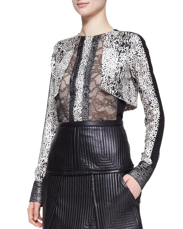 Long-sleeve Top With Lace, Ecru/noir