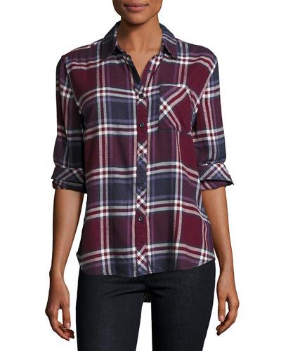Leigh Plaid Button-front Blouse