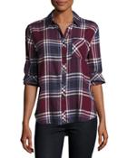 Leigh Plaid Button-front Blouse