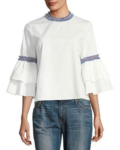 Embroidered-trim Cotton Blouse
