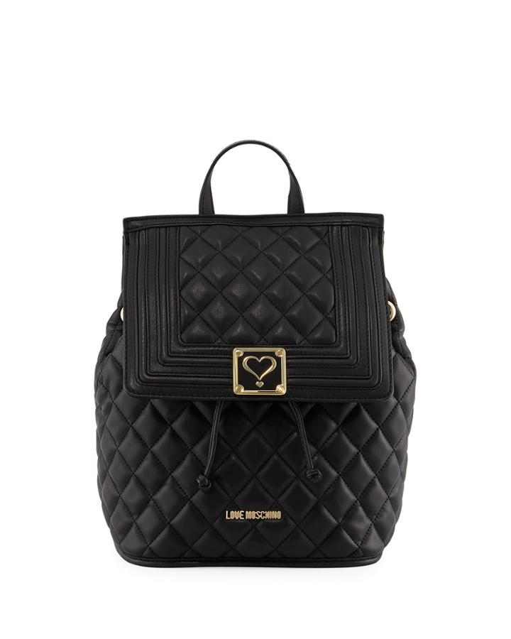 Faux-napa Quilted Backpack, Black