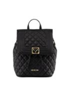 Faux-napa Quilted Backpack, Black