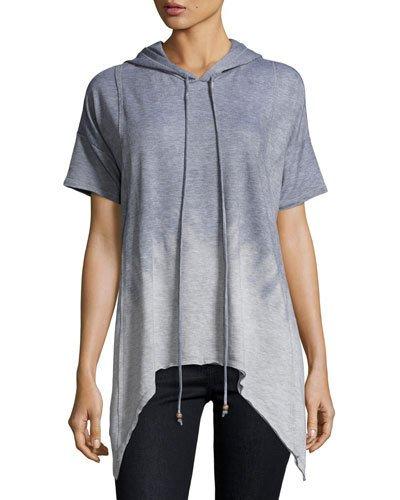 Dip-dyed Short-sleeve Hooded Top, Gray