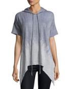Dip-dyed Short-sleeve Hooded Top, Gray