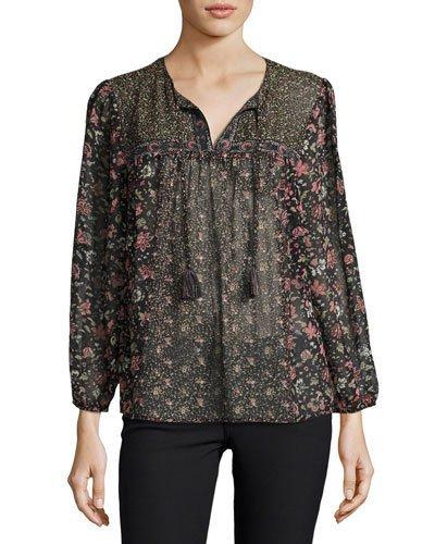 Cassin Semisheer Floral-print Silk Top, Black