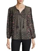 Cassin Semisheer Floral-print Silk Top, Black