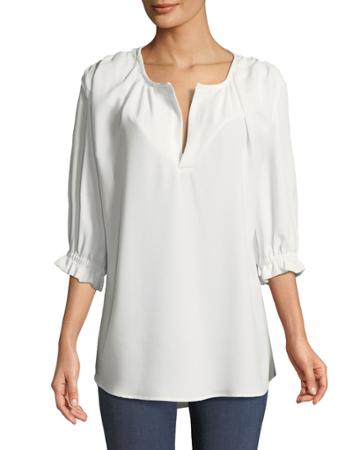 Split-neck Ruffle-sleeve Blouse