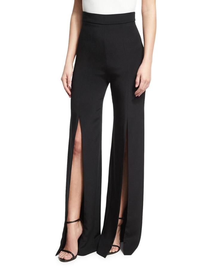 Slit-front Crepe High-waist Pants