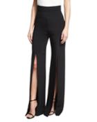 Slit-front Crepe High-waist Pants