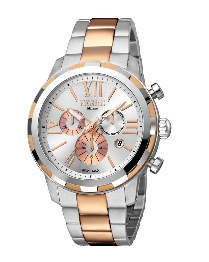 Men's 44mm Faceted Watch W/ Bracelet, Rose/steel