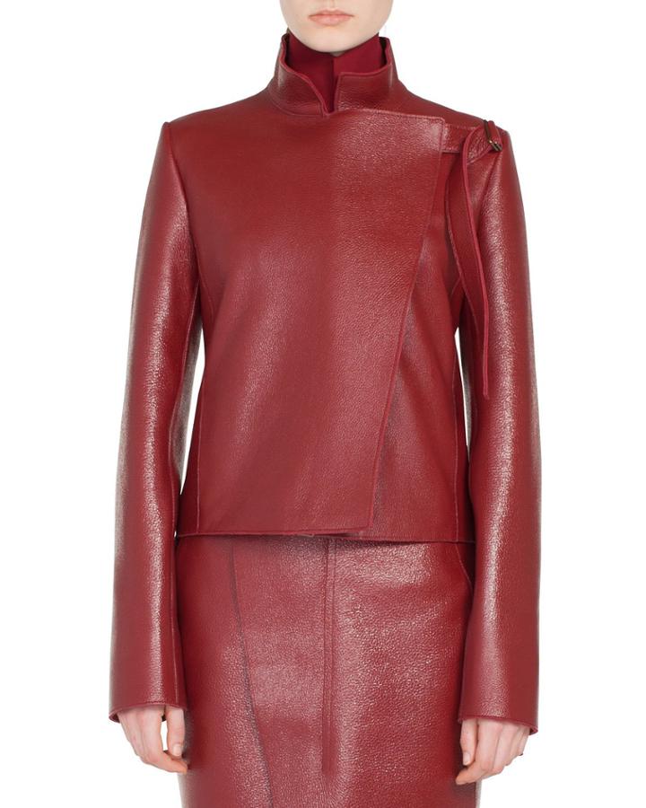 Steffon Mock-neck Asymmetric Front Panel Deer-leather