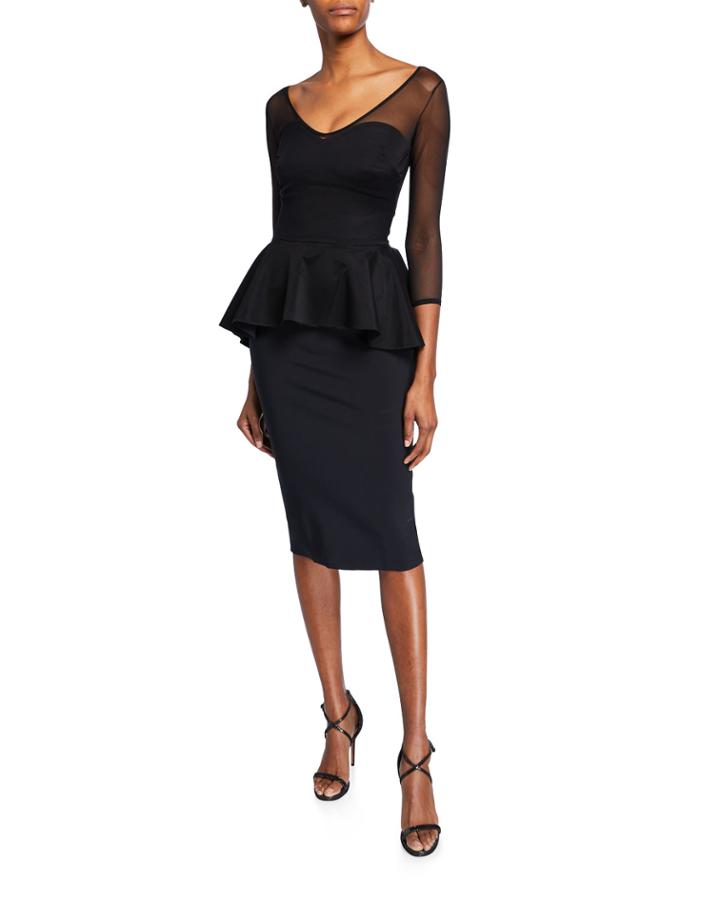 Arquette Illusion 3/4-sleeve Peplum Cocktail Dress