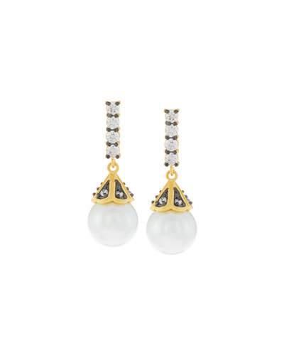 Pearly Pave Crystal Bar Drop Earrings