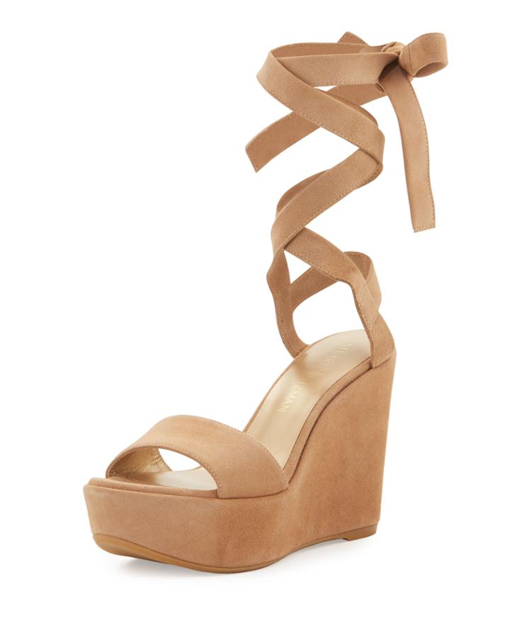 Backtie Suede Ankle-wrap Wedge