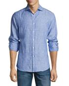 Italian-fit Linen Sport Shirt, Blue/white