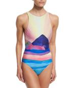 Landscape Printed Low-back One-piece