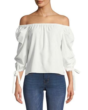 Off-the-shoulder Tie-cuff Blouse