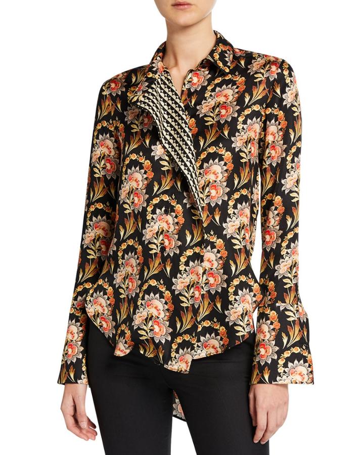 Floral Asymmetric Button-front Blouse