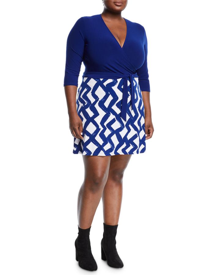 Zigzag Print Wrapped Mini Combo Dress,